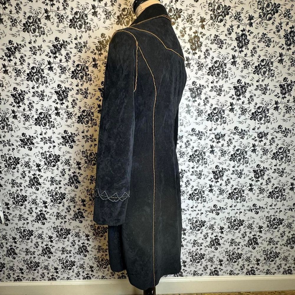 Pretty Black Suede Knee Length Coat Sz S - image 4